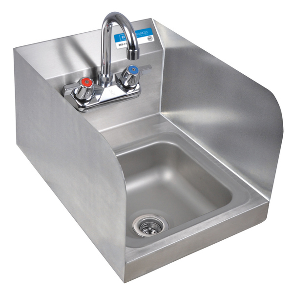 Bk Resources Space Saver Hand Sink With Side Splashes, Faucet, 2 Holes 9"Wx9" BKHS-W-SS-SS-P-G